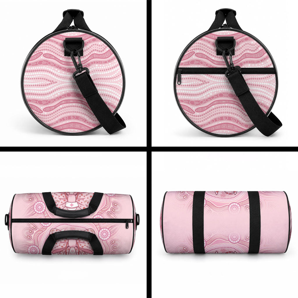 Aussie Nurse Duffle Bag Pink Stethoscope Coquette Bow Aboriginal Dot Art