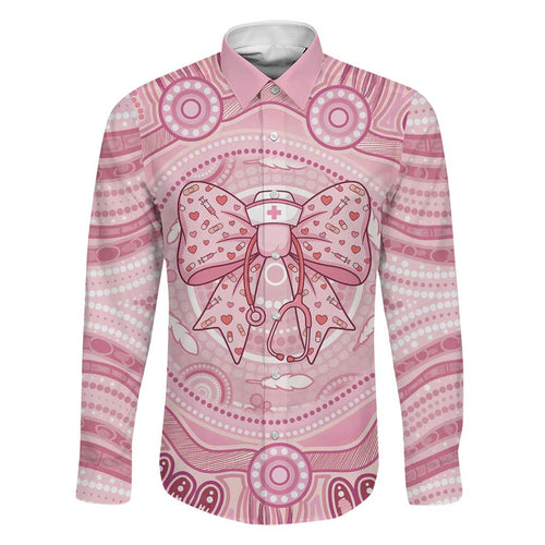 Aussie Nurse Personalised Family Matching Long Sleeve Bodycon Dress and Hawaiian Shirt Pink Stethoscope Coquette Bow Aboriginal Dot Art