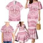 Aussie Nurse Personalised Family Matching Mermaid Dress and Hawaiian Shirt Pink Stethoscope Coquette Bow Aboriginal Dot Art