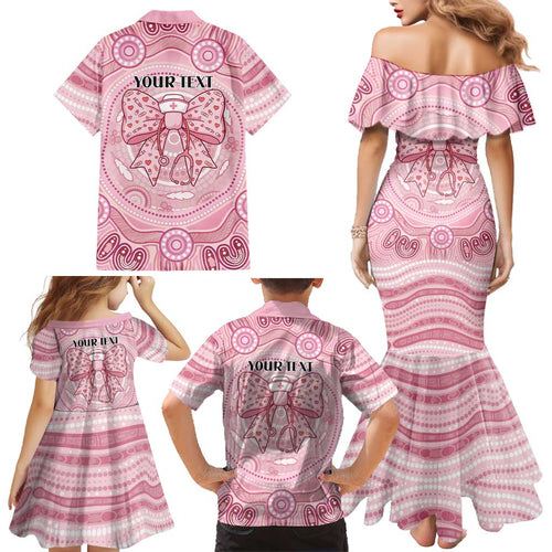 Aussie Nurse Personalised Family Matching Mermaid Dress and Hawaiian Shirt Pink Stethoscope Coquette Bow Aboriginal Dot Art