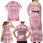 Aussie Nurse Personalised Family Matching Off Shoulder Maxi Dress and Hawaiian Shirt Pink Stethoscope Coquette Bow Aboriginal Dot Art
