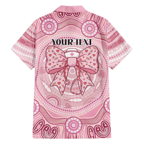 Aussie Nurse Personalised Family Matching Off Shoulder Maxi Dress and Hawaiian Shirt Pink Stethoscope Coquette Bow Aboriginal Dot Art