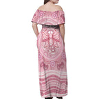 Aussie Nurse Personalised Family Matching Off Shoulder Maxi Dress and Hawaiian Shirt Pink Stethoscope Coquette Bow Aboriginal Dot Art