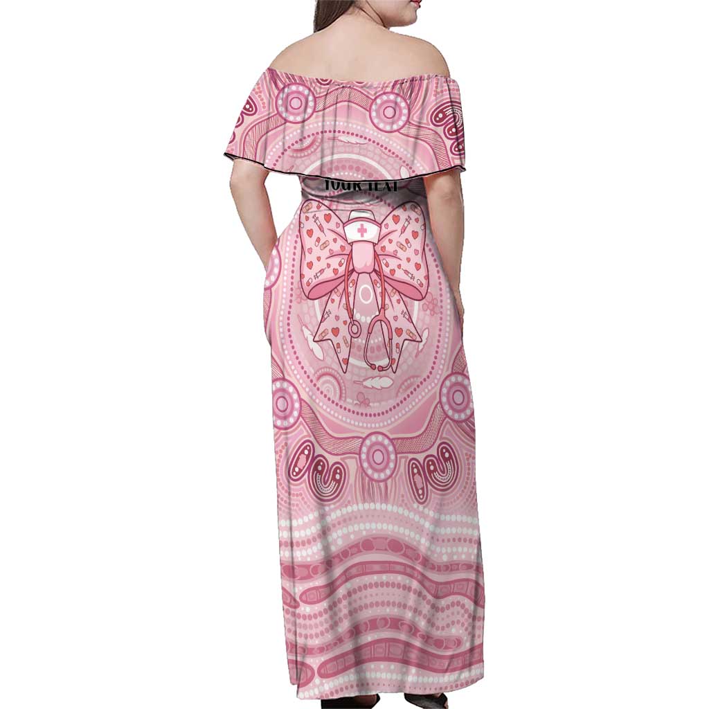 Aussie Nurse Personalised Family Matching Off Shoulder Maxi Dress and Hawaiian Shirt Pink Stethoscope Coquette Bow Aboriginal Dot Art