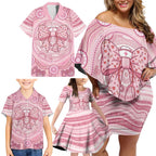 Aussie Nurse Personalised Family Matching Off Shoulder Short Dress and Hawaiian Shirt Pink Stethoscope Coquette Bow Aboriginal Dot Art