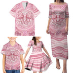Aussie Nurse Personalised Family Matching Puletasi and Hawaiian Shirt Pink Stethoscope Coquette Bow Aboriginal Dot Art