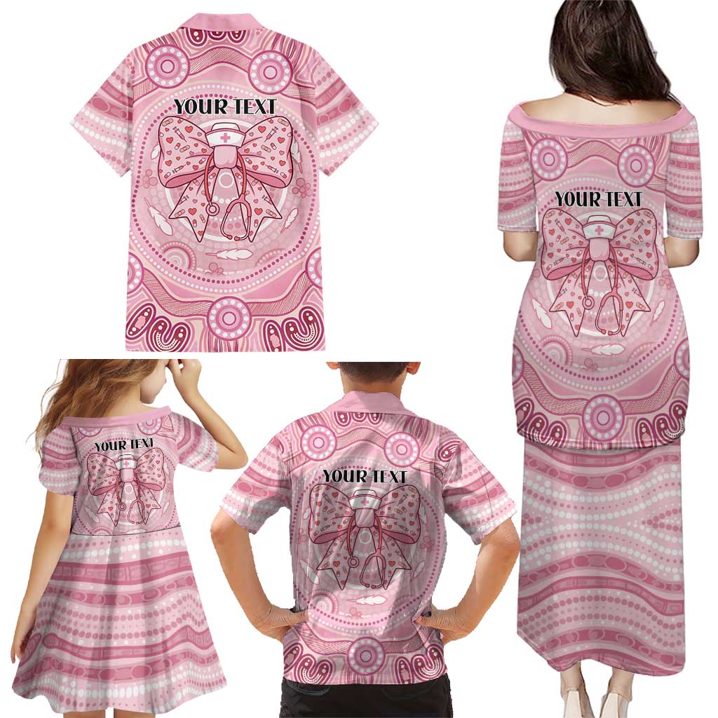 Aussie Nurse Personalised Family Matching Puletasi and Hawaiian Shirt Pink Stethoscope Coquette Bow Aboriginal Dot Art