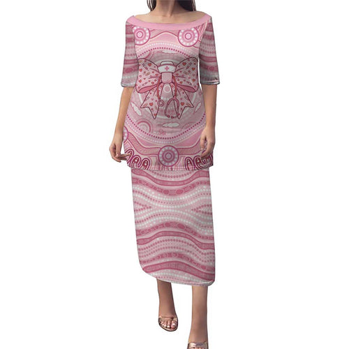 Aussie Nurse Personalised Family Matching Puletasi and Hawaiian Shirt Pink Stethoscope Coquette Bow Aboriginal Dot Art