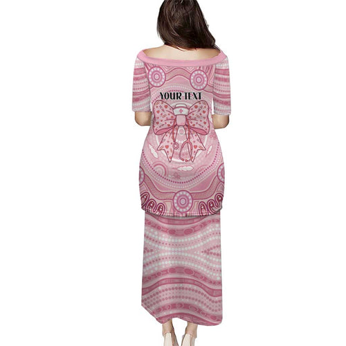 Aussie Nurse Personalised Family Matching Puletasi and Hawaiian Shirt Pink Stethoscope Coquette Bow Aboriginal Dot Art