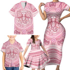 Aussie Nurse Personalised Family Matching Short Sleeve Bodycon Dress and Hawaiian Shirt Pink Stethoscope Coquette Bow Aboriginal Dot Art