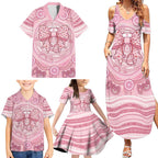 Aussie Nurse Personalised Family Matching Summer Maxi Dress and Hawaiian Shirt Pink Stethoscope Coquette Bow Aboriginal Dot Art