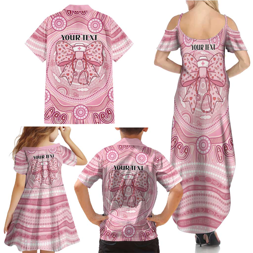 Aussie Nurse Personalised Family Matching Summer Maxi Dress and Hawaiian Shirt Pink Stethoscope Coquette Bow Aboriginal Dot Art