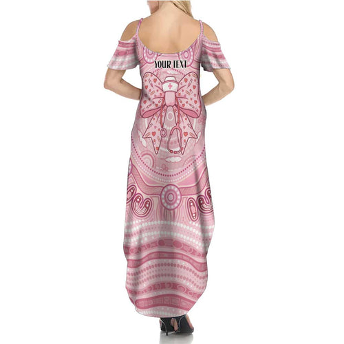 Aussie Nurse Personalised Family Matching Summer Maxi Dress and Hawaiian Shirt Pink Stethoscope Coquette Bow Aboriginal Dot Art