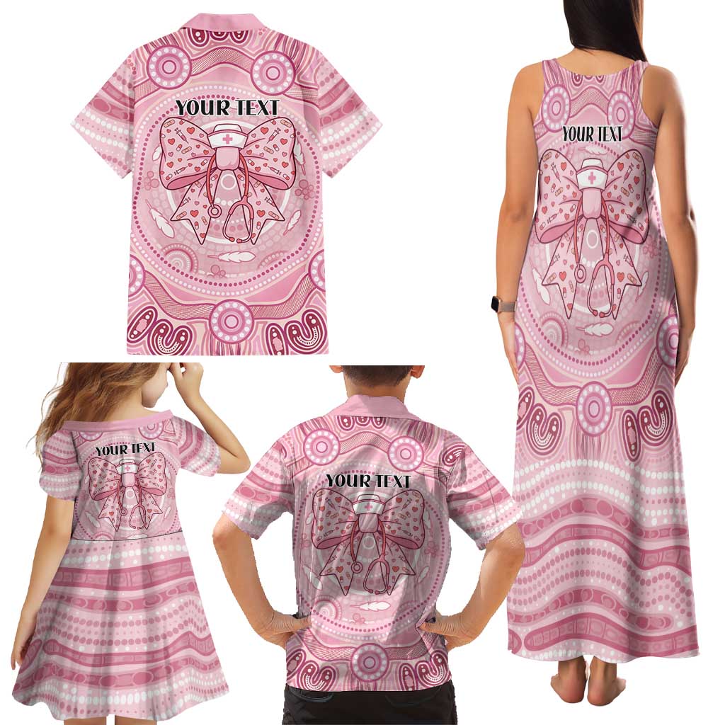 Aussie Nurse Personalised Family Matching Tank Maxi Dress and Hawaiian Shirt Pink Stethoscope Coquette Bow Aboriginal Dot Art