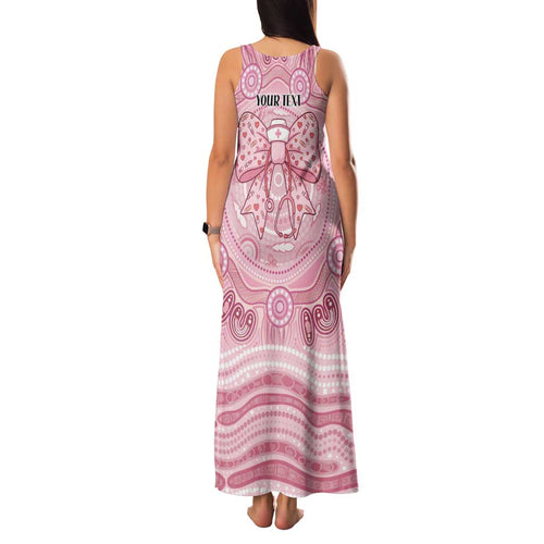 Aussie Nurse Personalised Family Matching Tank Maxi Dress and Hawaiian Shirt Pink Stethoscope Coquette Bow Aboriginal Dot Art