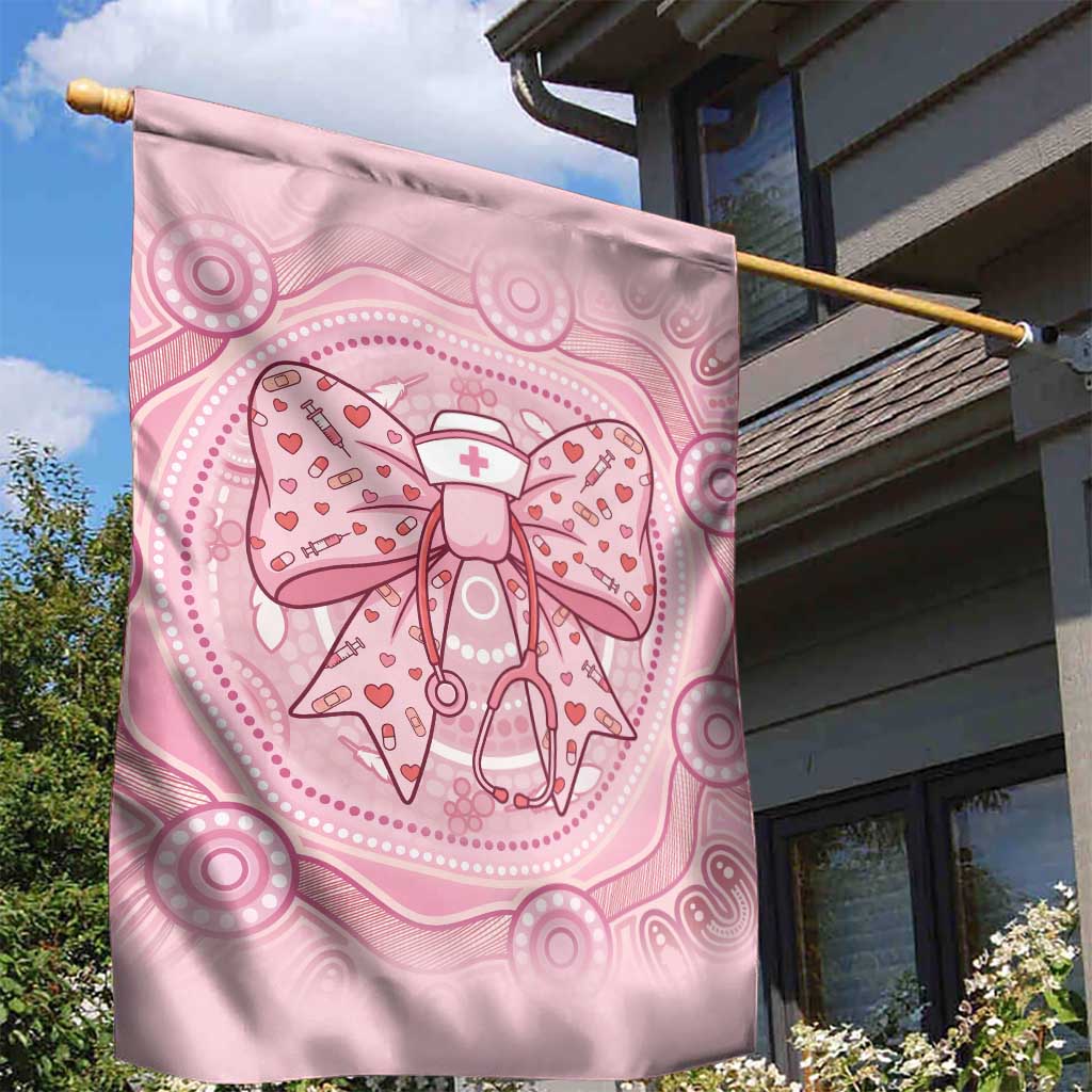 Aussie Nurse Garden Flag Pink Stethoscope Coquette Bow Aboriginal Dot Art