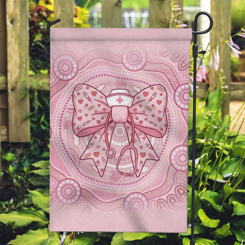 Aussie Nurse Garden Flag Pink Stethoscope Coquette Bow Aboriginal Dot Art