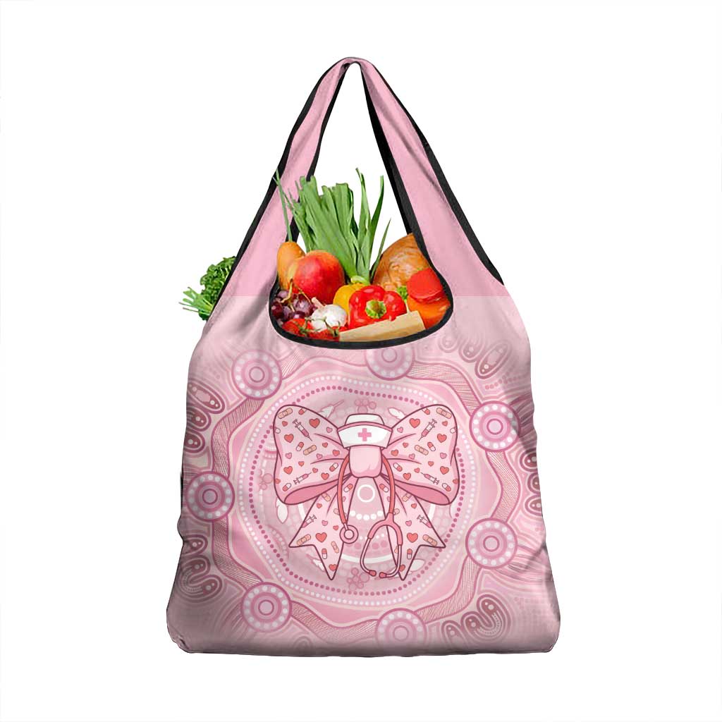 Aussie Nurse Grocery Bag Pink Stethoscope Coquette Bow Aboriginal Dot Art