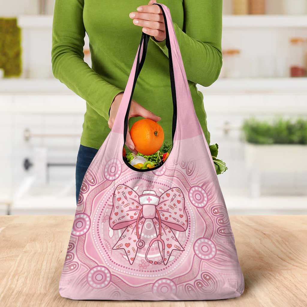 Aussie Nurse Grocery Bag Pink Stethoscope Coquette Bow Aboriginal Dot Art