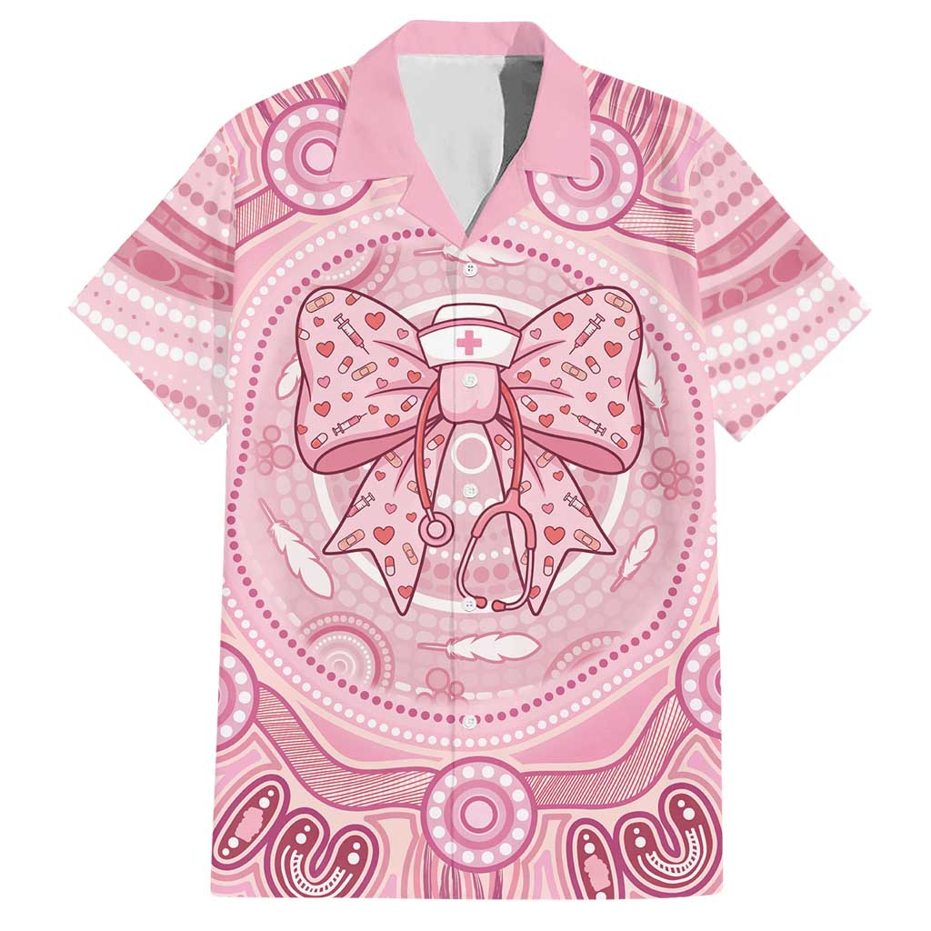 Aussie Nurse Personalised Hawaiian Shirt Pink Stethoscope Coquette Bow Aboriginal Dot Art