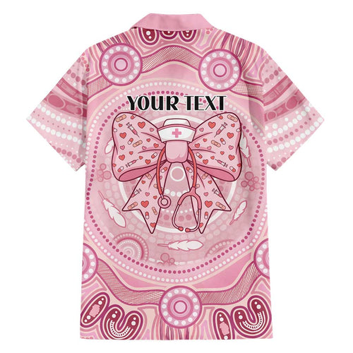 Aussie Nurse Personalised Hawaiian Shirt Pink Stethoscope Coquette Bow Aboriginal Dot Art