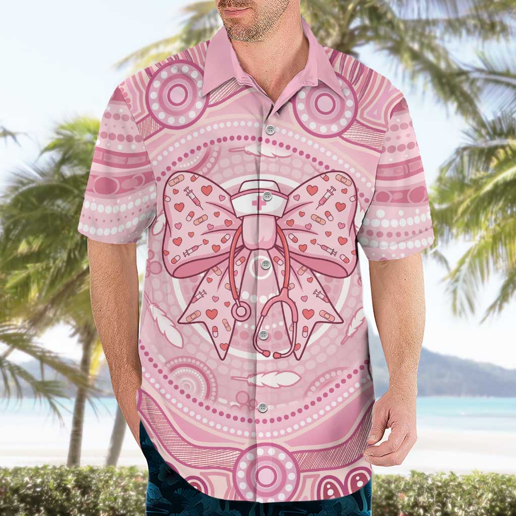 Aussie Nurse Personalised Hawaiian Shirt Pink Stethoscope Coquette Bow Aboriginal Dot Art