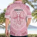 Aussie Nurse Personalised Hawaiian Shirt Pink Stethoscope Coquette Bow Aboriginal Dot Art