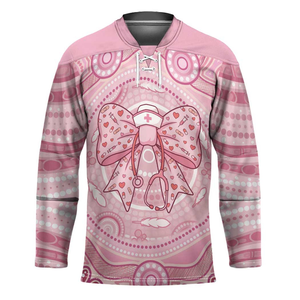 Aussie Nurse Personalised Hockey Jersey Pink Stethoscope Coquette Bow Aboriginal Dot Art