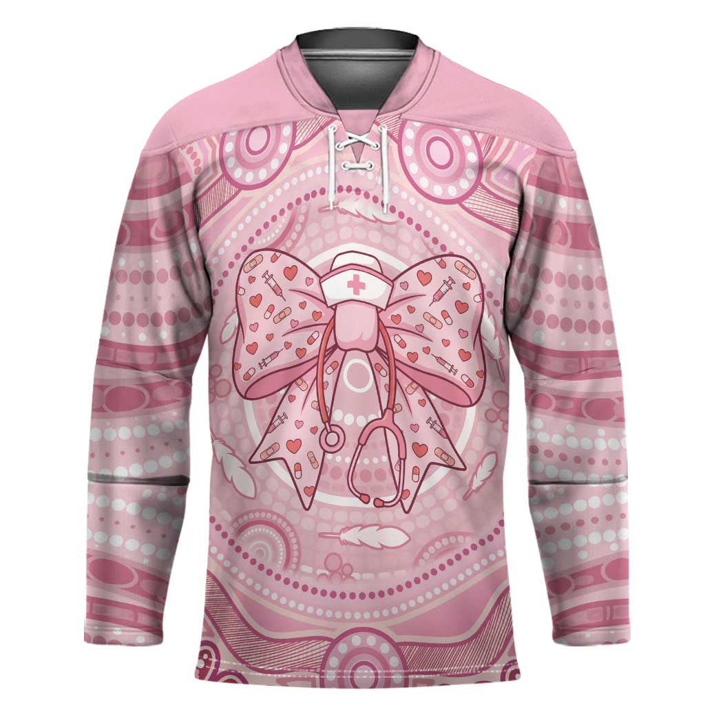 Aussie Nurse Personalised Hockey Jersey Pink Stethoscope Coquette Bow Aboriginal Dot Art