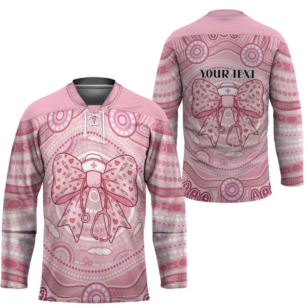 Aussie Nurse Personalised Hockey Jersey Pink Stethoscope Coquette Bow Aboriginal Dot Art