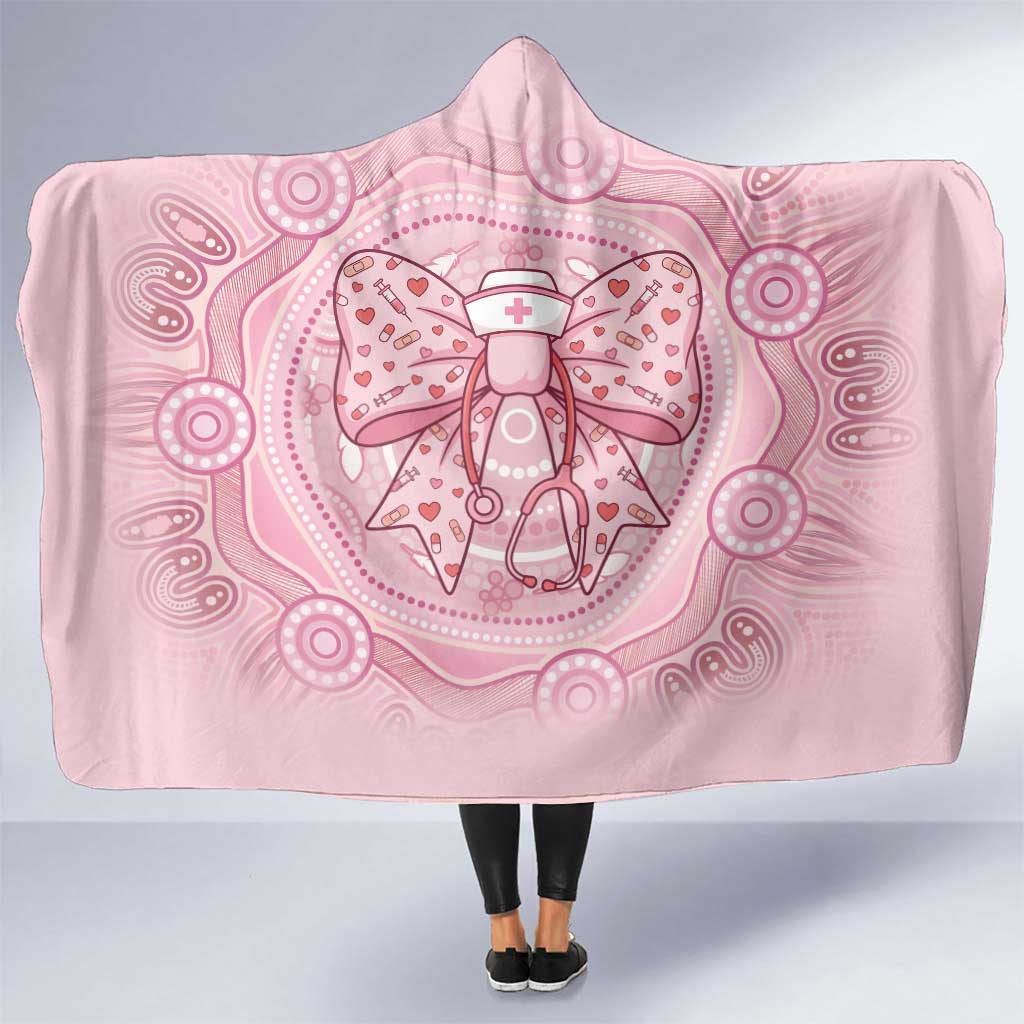 Aussie Nurse Hooded Blanket Pink Stethoscope Coquette Bow Aboriginal Dot Art