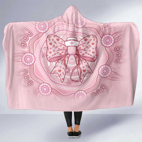 Aussie Nurse Hooded Blanket Pink Stethoscope Coquette Bow Aboriginal Dot Art