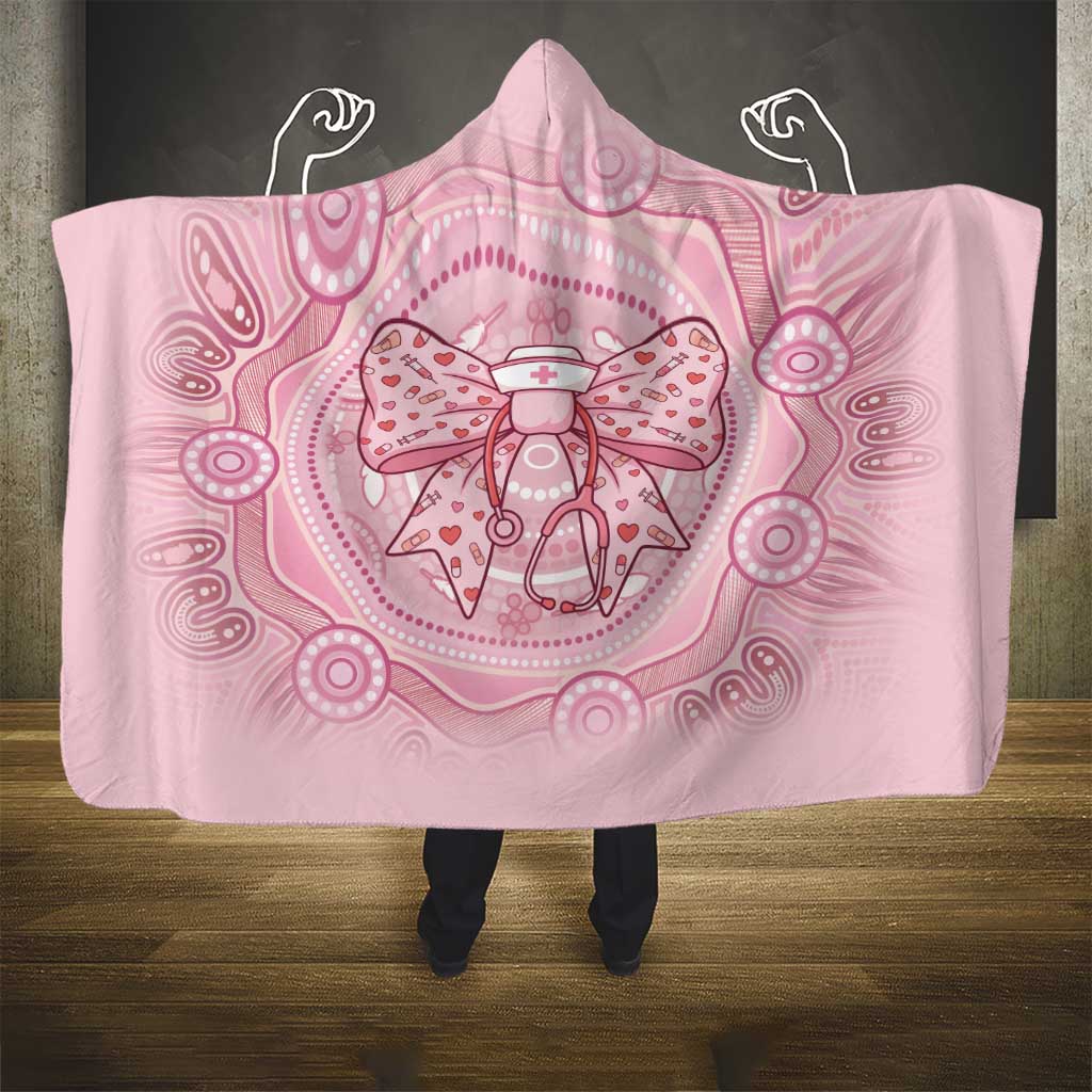 Aussie Nurse Hooded Blanket Pink Stethoscope Coquette Bow Aboriginal Dot Art