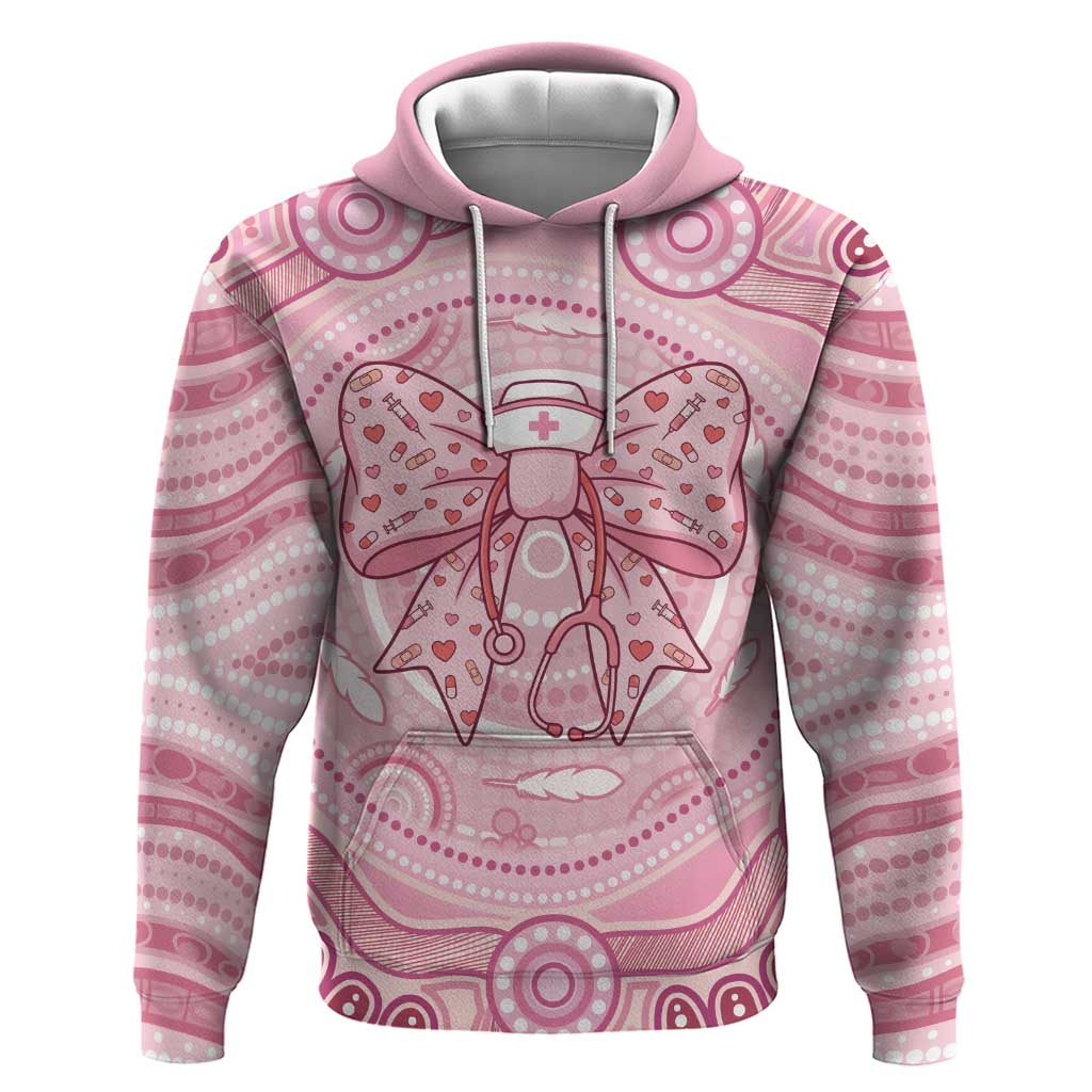 Aussie Nurse Personalised Hoodie Pink Stethoscope Coquette Bow Aboriginal Dot Art