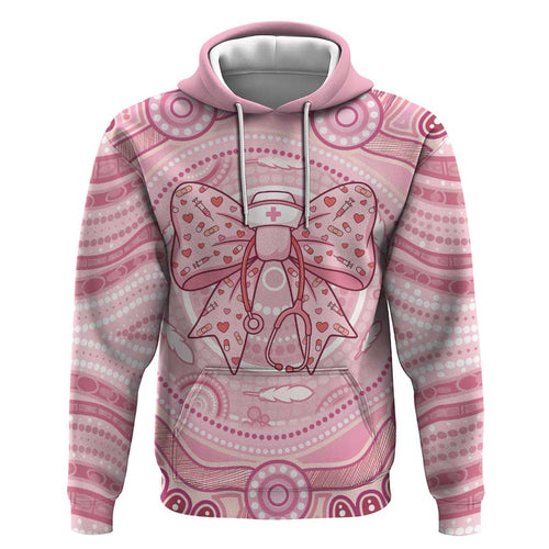 Aussie Nurse Personalised Hoodie Pink Stethoscope Coquette Bow Aboriginal Dot Art