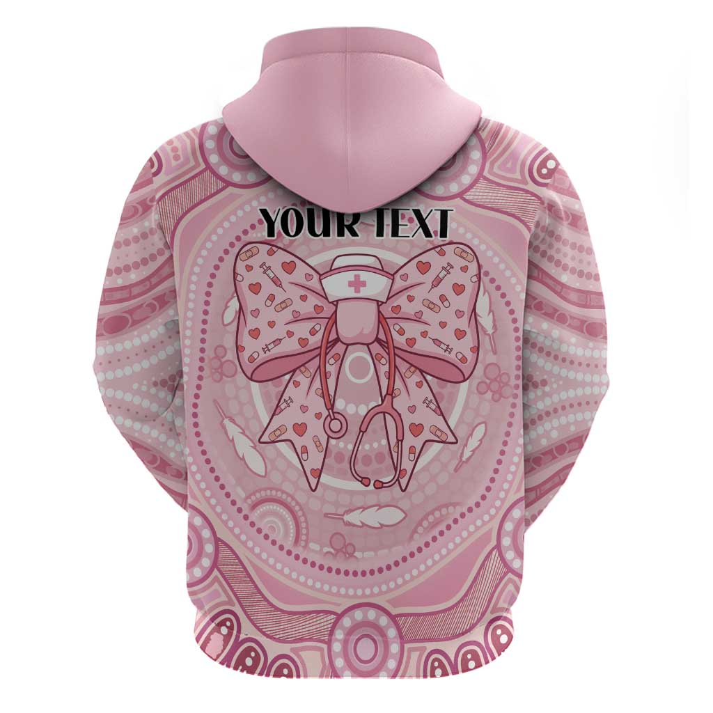 Aussie Nurse Personalised Hoodie Pink Stethoscope Coquette Bow Aboriginal Dot Art
