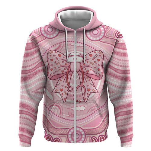 Aussie Nurse Personalised Hoodie Pink Stethoscope Coquette Bow Aboriginal Dot Art