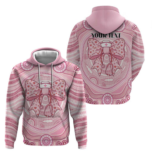 Aussie Nurse Personalised Hoodie Pink Stethoscope Coquette Bow Aboriginal Dot Art
