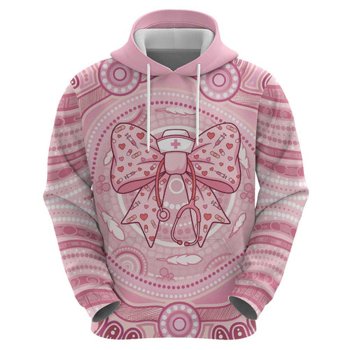 Aussie Nurse Personalised Hoodie Pink Stethoscope Coquette Bow Aboriginal Dot Art