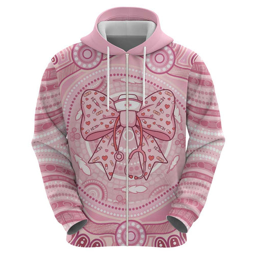 Aussie Nurse Personalised Hoodie Pink Stethoscope Coquette Bow Aboriginal Dot Art