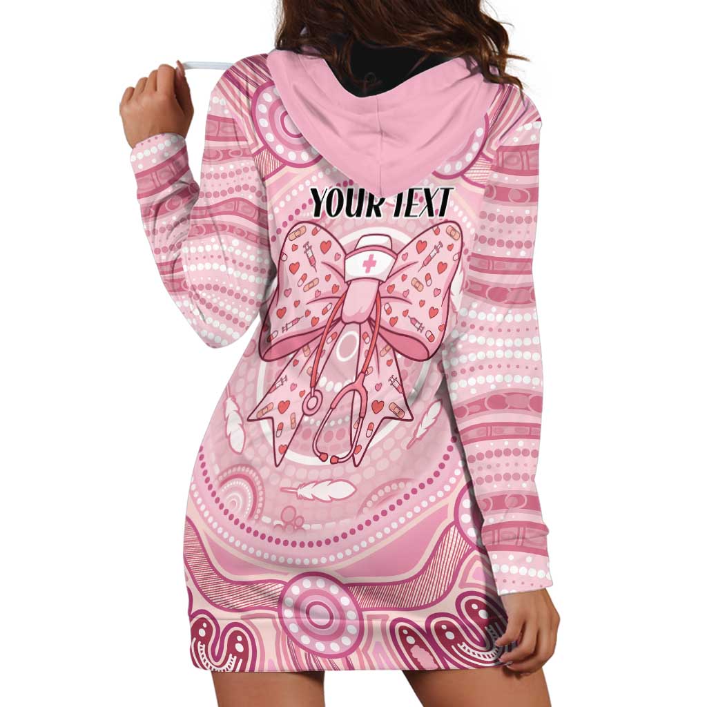 Aussie Nurse Personalised Hoodie Dress Pink Stethoscope Coquette Bow Aboriginal Dot Art