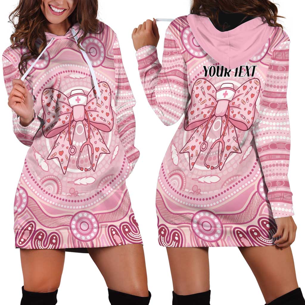 Aussie Nurse Personalised Hoodie Dress Pink Stethoscope Coquette Bow Aboriginal Dot Art