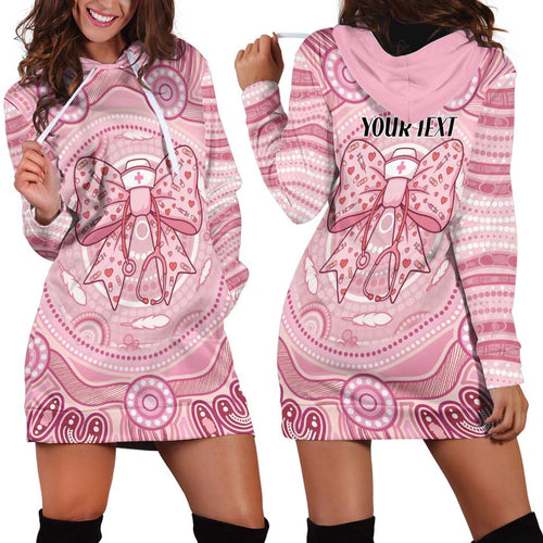 Aussie Nurse Personalised Hoodie Dress Pink Stethoscope Coquette Bow Aboriginal Dot Art