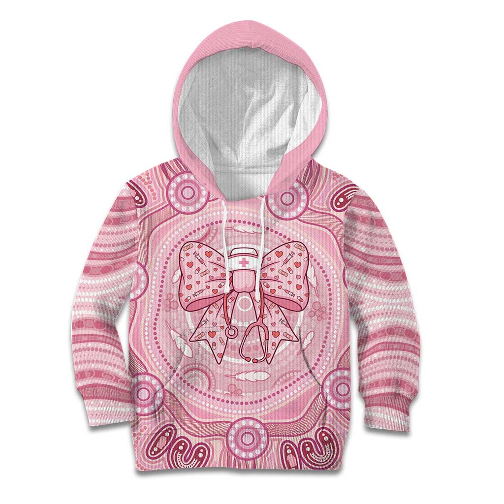 Aussie Nurse Personalised Kid Hoodie Pink Stethoscope Coquette Bow Aboriginal Dot Art