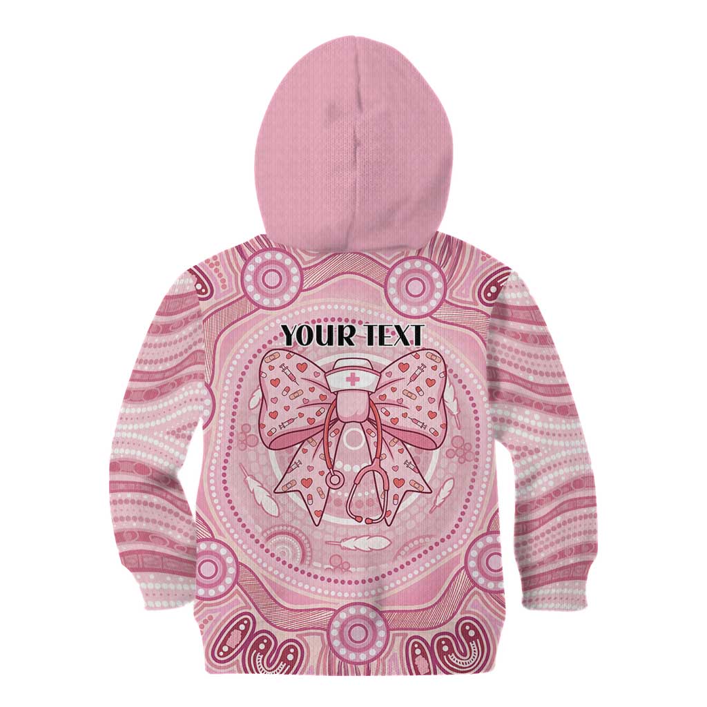 Aussie Nurse Personalised Kid Hoodie Pink Stethoscope Coquette Bow Aboriginal Dot Art