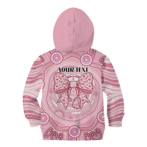 Aussie Nurse Personalised Kid Hoodie Pink Stethoscope Coquette Bow Aboriginal Dot Art