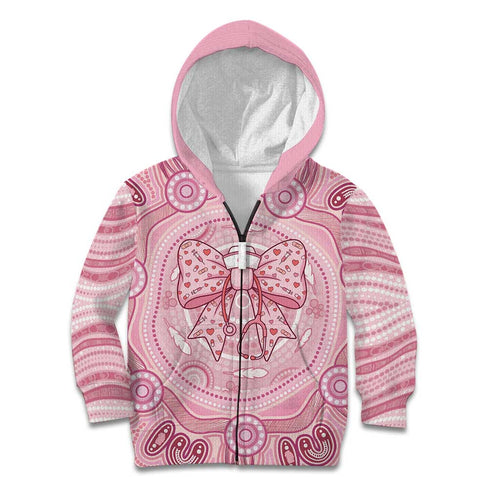 Aussie Nurse Personalised Kid Hoodie Pink Stethoscope Coquette Bow Aboriginal Dot Art
