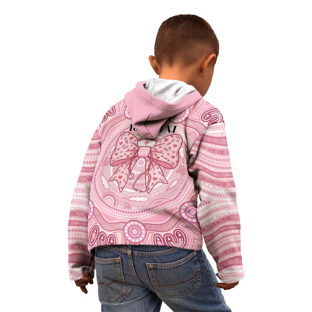 Aussie Nurse Personalised Kid Hoodie Pink Stethoscope Coquette Bow Aboriginal Dot Art