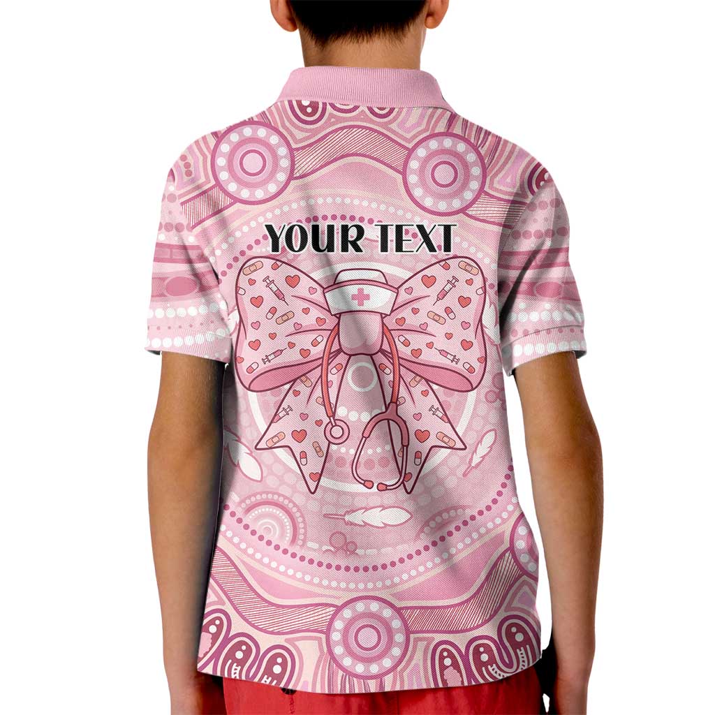 Aussie Nurse Personalised Kid Polo Shirt Pink Stethoscope Coquette Bow Aboriginal Dot Art