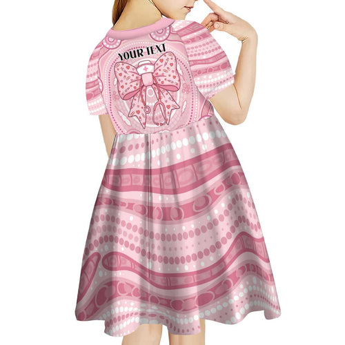 Aussie Nurse Personalised Kid Short Sleeve Dress Pink Stethoscope Coquette Bow Aboriginal Dot Art